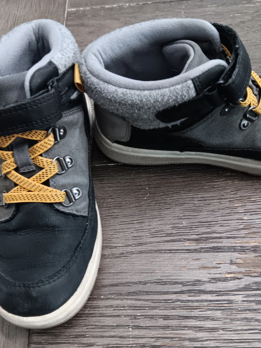 Boys Size 12 Black & Gray High-Top Sneakers with Yellow Laces